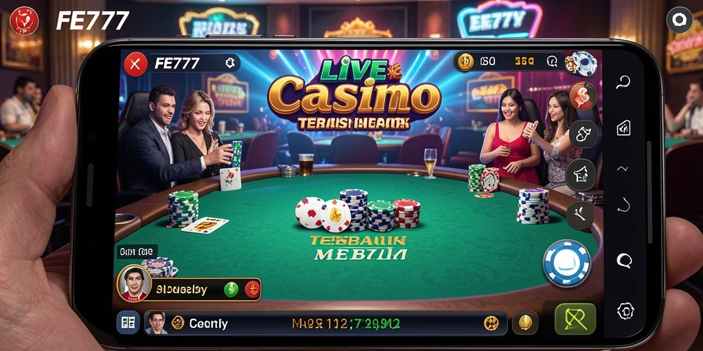 Tampilan screenshot utama FE777 menampilkan gameplay Live Casino yang mendebarkan.