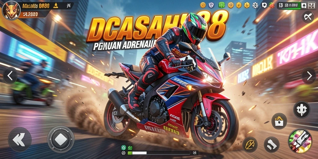 Screenshot gameplay IDCASH88 menampilkan balapan motor yang seru.