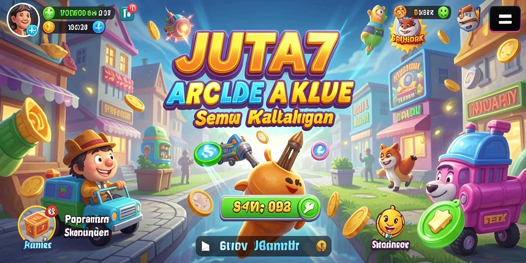 Tangkapan layar utama JUTA7 menampilkan gameplay Arcade yang menarik dan interaktif.