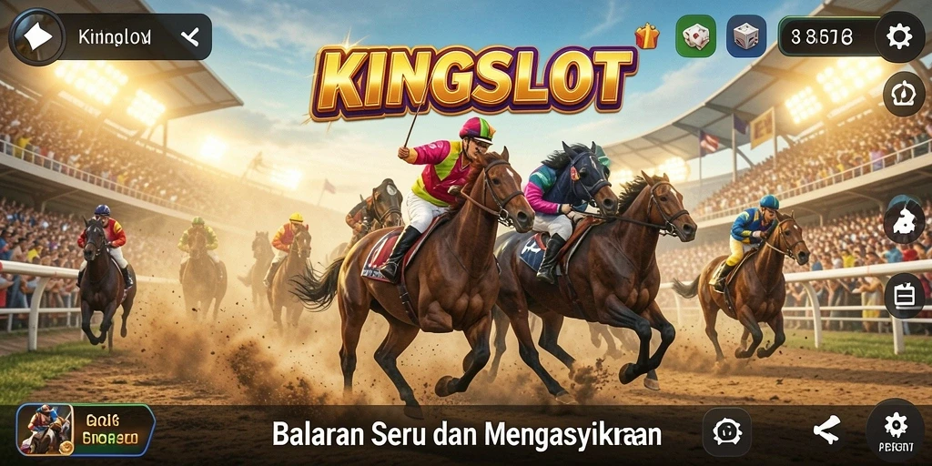 Tampilan gameplay KINGSLOT dengan aksi balapan yang mendebarkan.