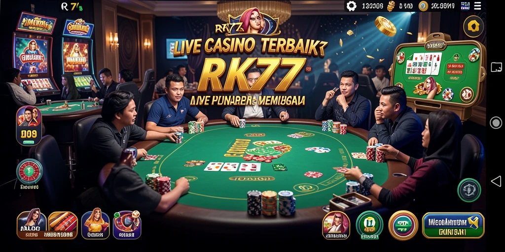 Screenshot gameplay RK77 menunjukkan dealer langsung dengan interaksi nyata.
